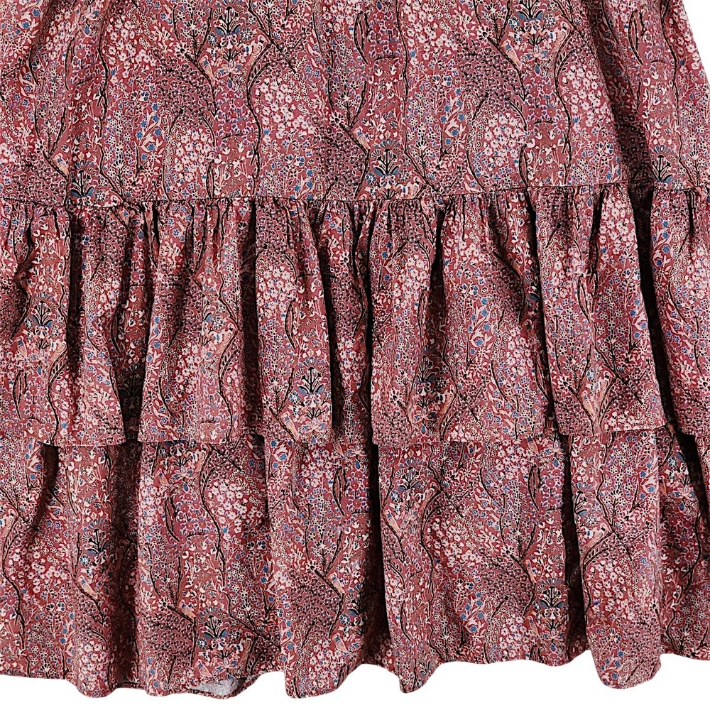 PAIGE Tiered Maxi Dress M Brick Red Multi Floral Smocked Ruffle Festival Prairie - Picture 11 of 13